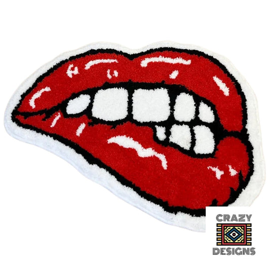 Custom Tufted Red Lipstick Sexy Juicy Lip Biting Mouth Non-Slip Carpet Rug