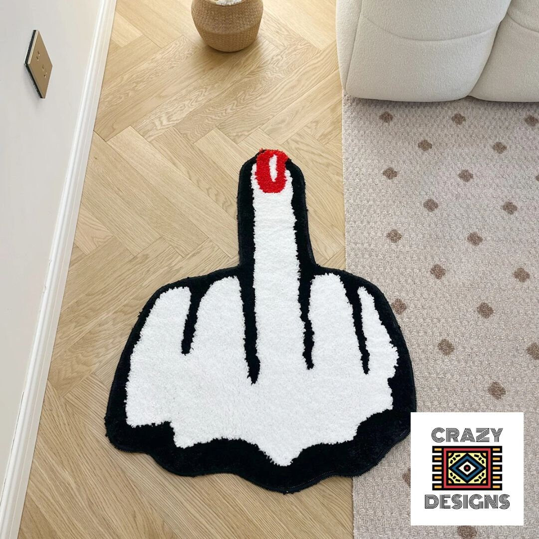 Middle Finger Rug Custom Tufted Red Nail Middle Finger Plush Non-Slip Carpet Rug